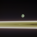 Энцелад, снимок сделан с использование зеленого, ИК и УФ фильтра